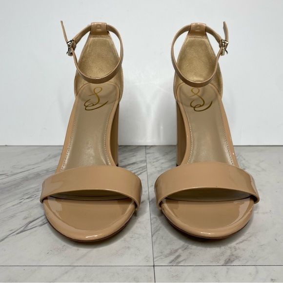 Sam Edelman Yaro Neutral Faux Patent Leather Block Heel Sandal 10 1/2 - Picture 2 of 14